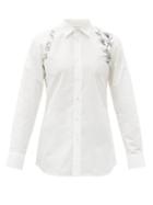 Matchesfashion.com Alexander Mcqueen - Floral-print Harness Cotton-poplin Shirt - Mens - White Black