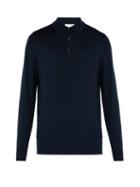 Matchesfashion.com Sunspel - Long Sleeved Merino Wool Polo Shirt - Mens - Navy