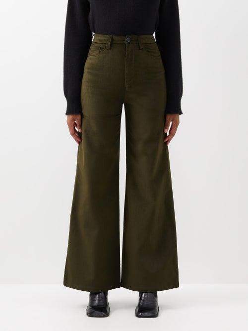 Officine Gnrale - Romy Velvet Wide-leg Trousers - Womens - Dark Olive
