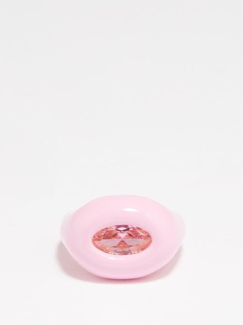 Jupiter - Bold Zirconia, Enamel & 18kt Gold-plated Ring - Womens - Pink