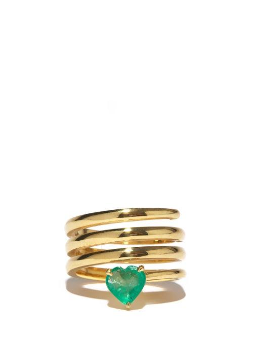 Ladies Fine Jewellery Shay - Heart Emerald & 18kt Gold Spiral Ring - Womens - Green Gold
