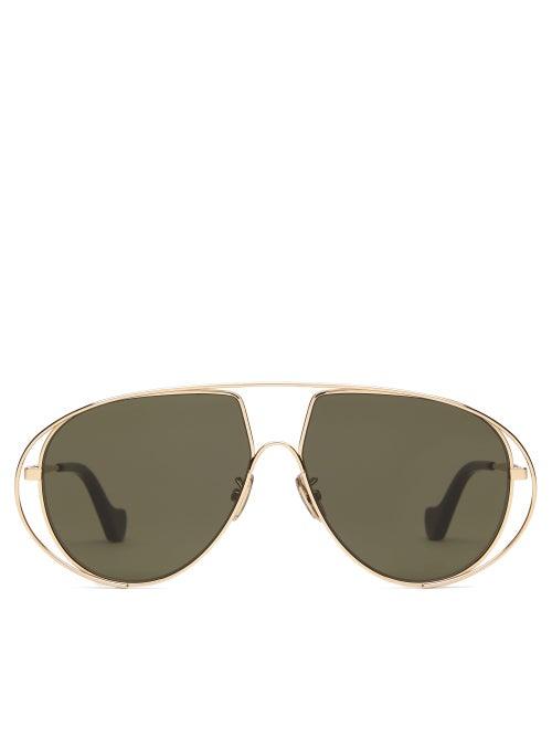 Matchesfashion.com Loewe - Metal Aviator Sunglasses - Womens - Green Gold
