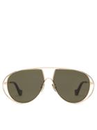 Matchesfashion.com Loewe - Metal Aviator Sunglasses - Womens - Green Gold