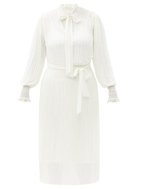 Matchesfashion.com Zimmermann - Pussybow-ties Pleated-chiffon Midi Dress - Womens - Cream