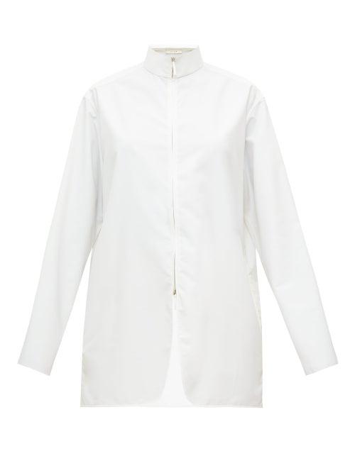 Matchesfashion.com The Row - Zana High-neck Zip-through Poplin Shirt - Womens - Cream