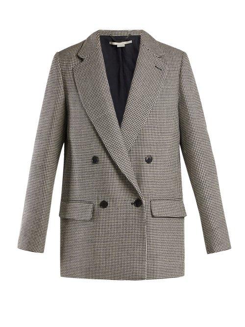 Matchesfashion.com Stella Mccartney - Houndstooth Double Breasted Wool Blazer - Womens - Grey