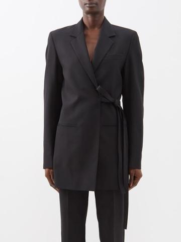 Toteme - Oblique-front Belted Crepe Blazer - Womens - Black