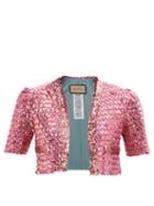 Ladies Rtw Gucci - Sequinned Silk-knit Cropped Short-sleeve Jacket - Womens - Pink