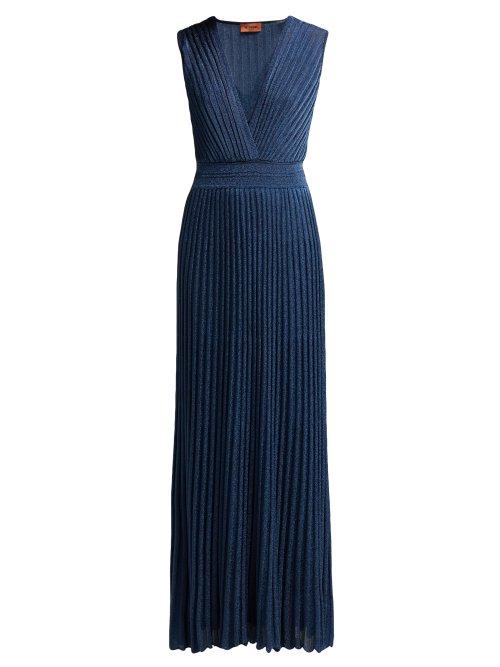 Matchesfashion.com Missoni - Ribbed Knit Lam Dress - Womens - Navy
