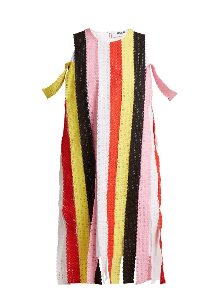 Msgm Laser-cut Striped Cotton Dress