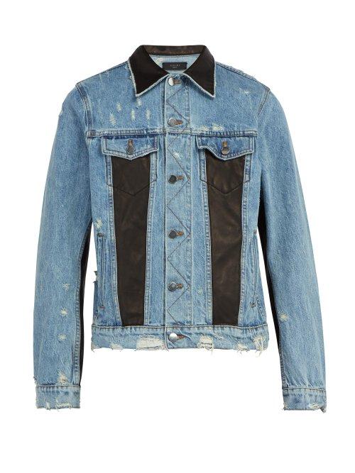 Matchesfashion.com Amiri - Leather Panelled Denim Jacket - Mens - Blue