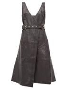 Matchesfashion.com Proenza Schouler - Belted V Neck Leather Wrap Dress - Womens - Black