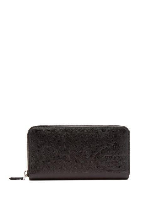 Matchesfashion.com Prada - Zip Around Saffiano Leather Logo Wallet - Mens - Black
