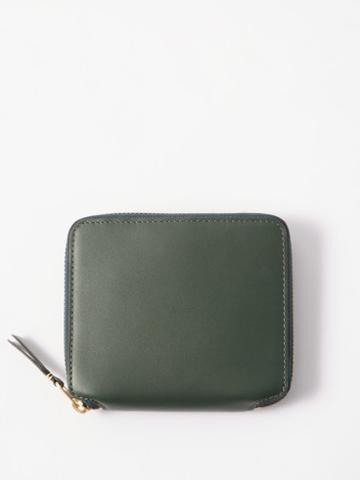 Comme Des Garons Wallet - Ziparound Leather Wallet - Mens - Dark Green
