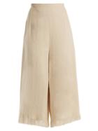 Matchesfashion.com Andrew Gn - Wide Leg Frayed Cuff Linen Cropped Trousers - Womens - Beige