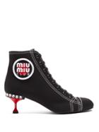 Miu Miu Contrast Stitch Logo-patch Canvas Ankle Boots