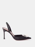 Amina Muaddi - Camelia 90 Crystal-brooch Satin Slingback Pumps - Womens - Black