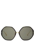 Matchesfashion.com Linda Farrow - Alona Oversized Heptagonal Acetate Sunglasses - Womens - Black Gold