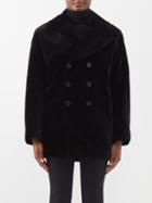 Saint Laurent - Crystal-logo Double-breasted Velvet Coat - Womens - Black