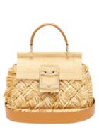 Roger Vivier - Viv Leather-trim Raffia-panel Canvas Bag - Womens - Beige