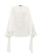 Matchesfashion.com Balmain - Gathered-cuff Cotton Blouse - Womens - Beige