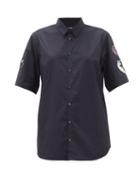 Matchesfashion.com Raf Simons - Sleeve-appliqu Cotton-poplin Shirt - Womens - Navy