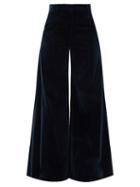 Bella Freud - Bianca Velvet Flared Suit Trousers - Womens - Dark Blue