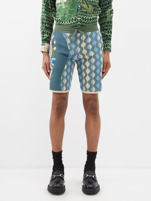 Ahluwalia - Katrina Ecotec-cotton Blend Knit Shorts - Mens - Beige Blue