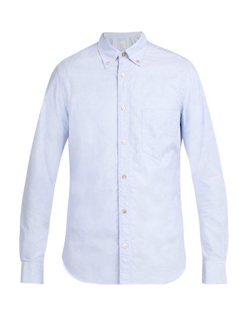 Matchesfashion.com Paul Smith - Single Cuff Striped Trim Cotton Shirt - Mens - Light Blue