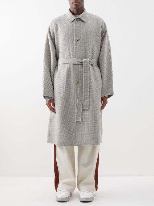 Acne Studios - Dape Houndstooth-check Wool Overcoat - Mens - Beige Multi