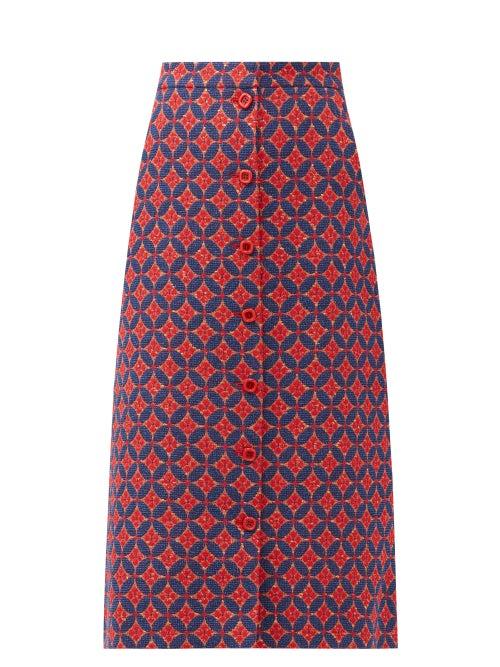 Matchesfashion.com Gucci - Circle-jacquard A-line Cotton-blend Skirt - Womens - Red Multi
