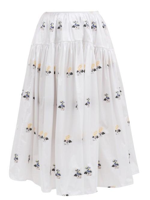 Matchesfashion.com Cecilie Bahnsen - Rosie Hawthorn Floral-embroidered Skirt - Womens - White Multi