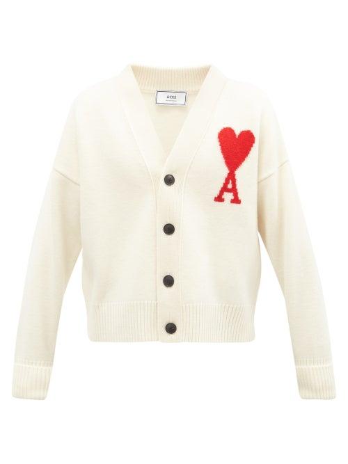 Matchesfashion.com Ami - Ami De Couer Wool Cardigan - Mens - Cream