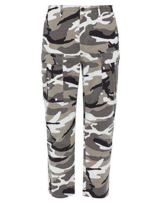 Matchesfashion.com Balenciaga - Camouflage Print Cotton Twill Trousers - Mens - White