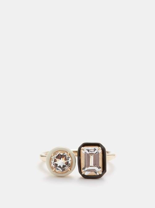 Alison Lou - Two-stone Topaz & 14kt Gold Ring - Womens - Black Multi