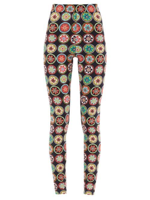 Ladies Activewear La Doublej - Claire Coin-print Performance Leggings - Womens - Navy Print