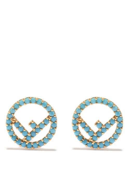 Ladies Jewellery Fendi - F Is Fendi Stud Earrings - Womens - Blue Gold