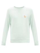 Matchesfashion.com Maison Kitsun - Chillax Fox-patch Striped Jersey Sweatshirt - Mens - Light Green