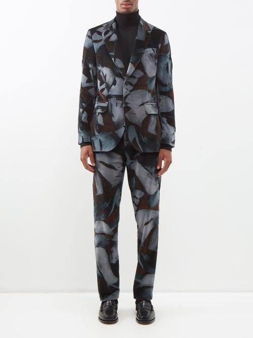 Paul Smith - Single-breasted Printed-velvet Suit - Mens - Brown Multi