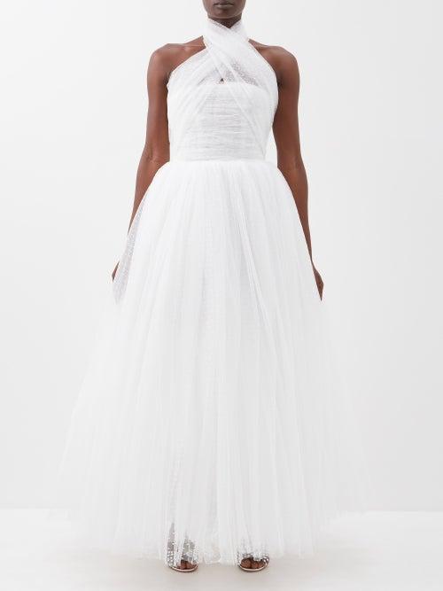 Giambattista Valli - Halterneck D'esprit Tulle Midi Dress - Womens - Ivory