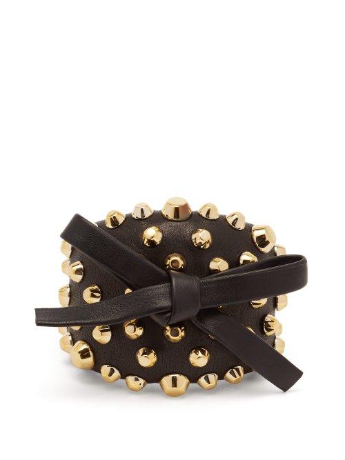 Matchesfashion.com Prada - Bow And Stud Embellished Leather Cuff - Womens - Black