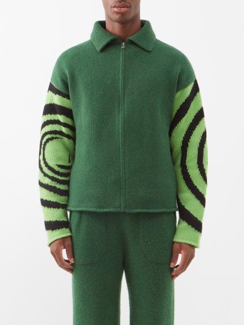 The Elder Statesman - Natural Mystic Intarsia Cashmere Jacket - Mens - Green