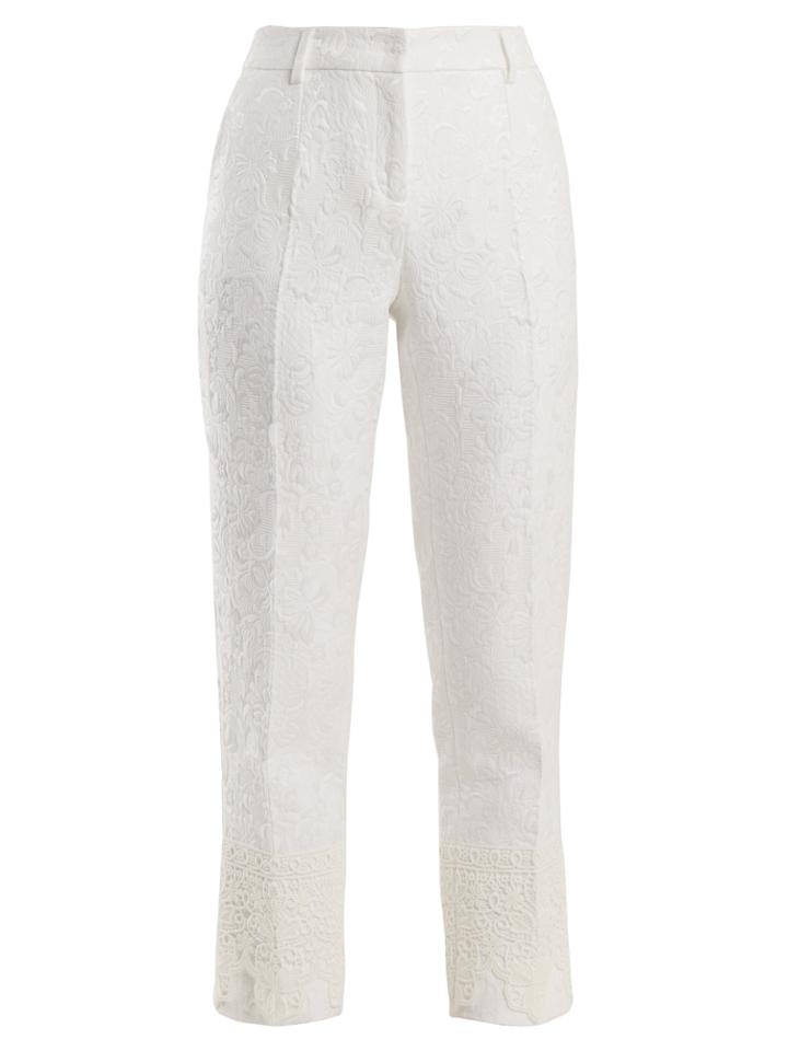 Dolce & Gabbana High-rise Slim-leg Floral-brocade Trousers