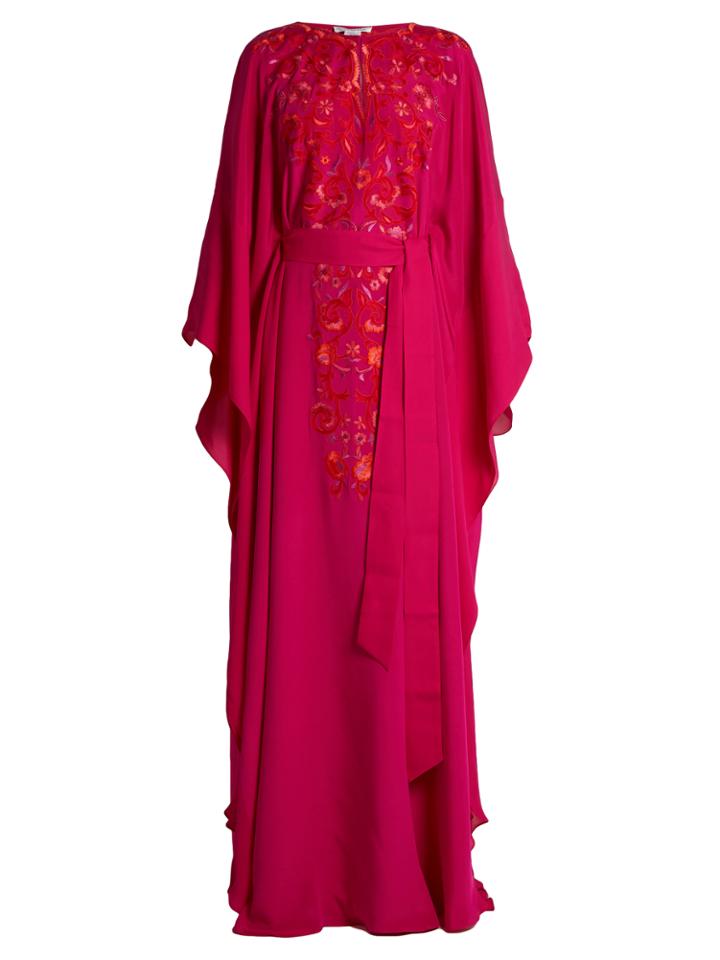 Oscar De La Renta Tie-waist Embroidered-silk Kaftan