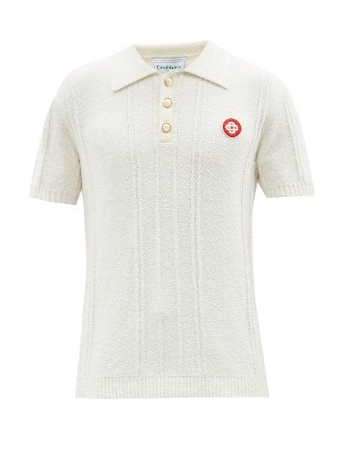 Casablanca - Logo-patch Ribbed Cotton-blend Terry Polo Shirt - Mens - White