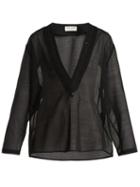 Matchesfashion.com Saint Laurent - Embellished Deep V Neck Wool Blend Voile Top - Womens - Black