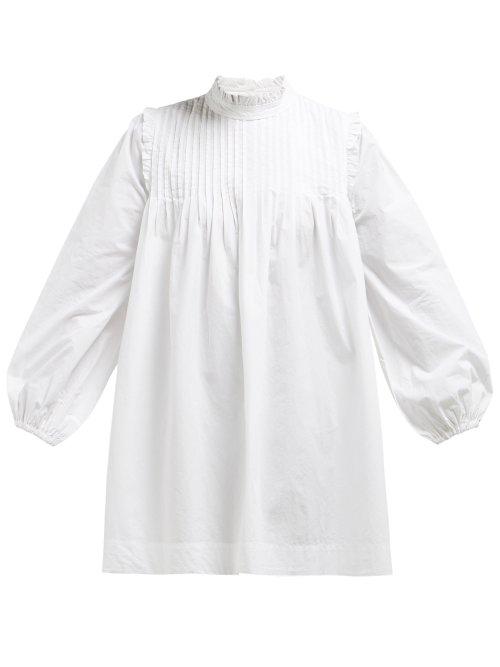 Matchesfashion.com Ganni - Slate Pintucked Cotton Poplin Dress - Womens - White