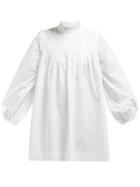 Matchesfashion.com Ganni - Slate Pintucked Cotton Poplin Dress - Womens - White