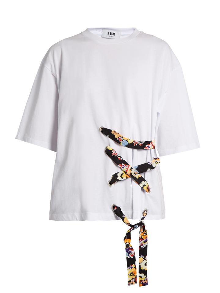 Msgm Laced-front Cotton T-shirt