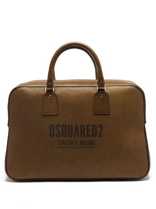 Dsquared2 - Logo-print Grained-leather Holdall - Mens - Dark Brown